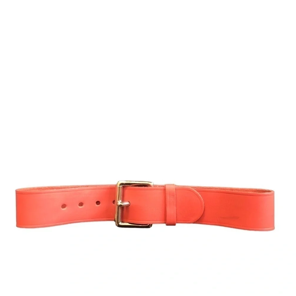 Norma Kamali Leather Belt Sz. S Terra Cotta 2”W Square Buckle Classic Designer